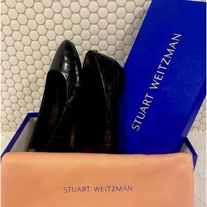 Stuart Weitzman Gabby River Flats - black antique printed croc